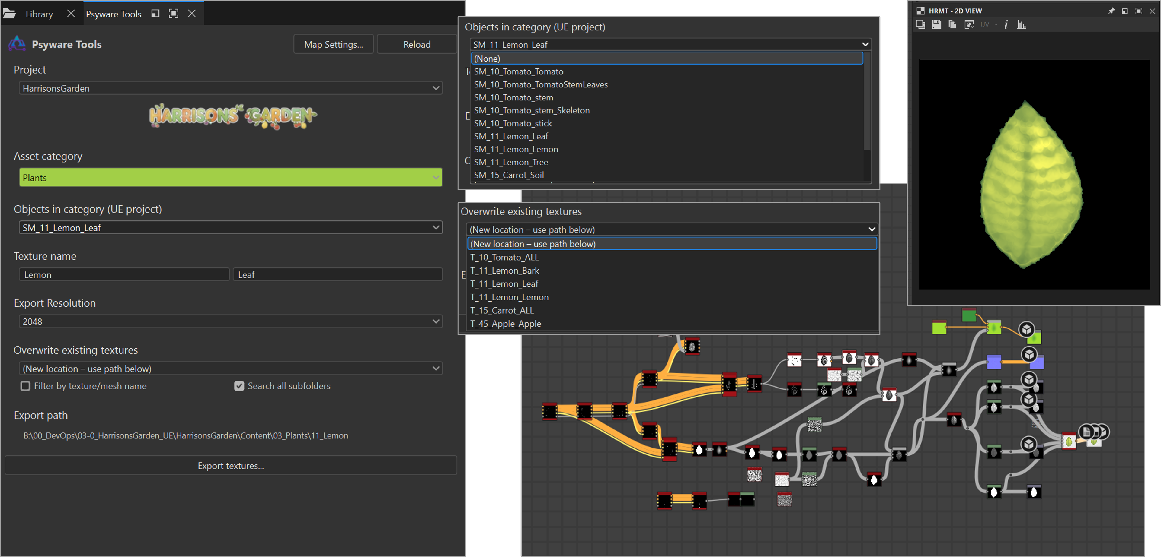 Psyware Tools exporting Substance Designer textures into the Unreal project